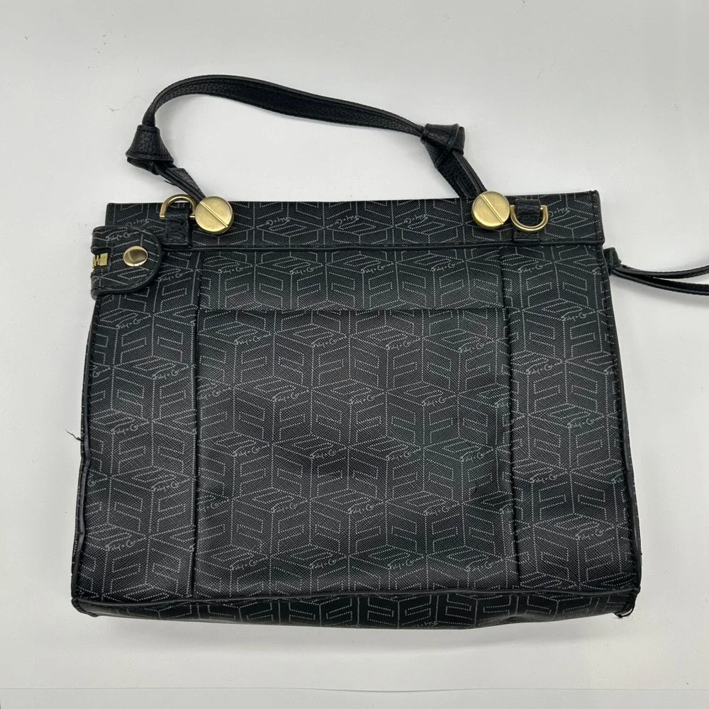 Foley & Corinna Logo Print Vegan Purse‎ Handbag Black Gray Satchel